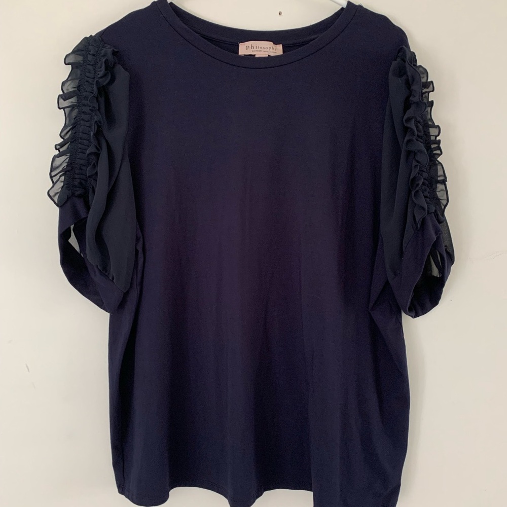 Philosophy 1X woman Navy Blue Ruffle Sleeve New No tag